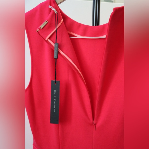 NWT Tulip Red/Pink Peplum Elle Tahari Judy Dress Size 10 - Picture 7 of 11